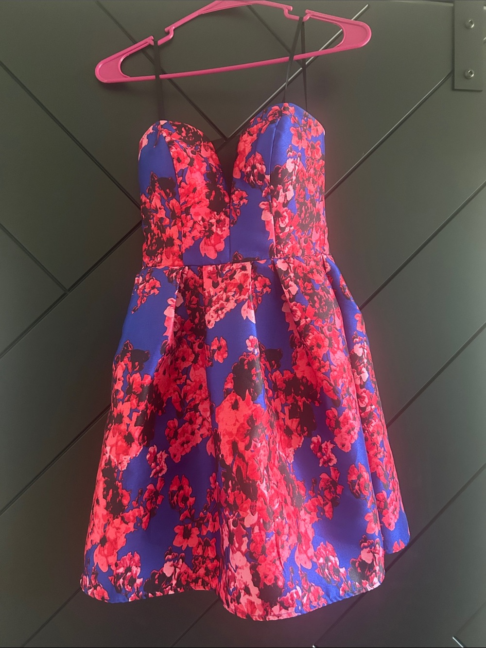 B Darlin Royal Blue & Hot Pink Floral Sweetheart Party Dress
